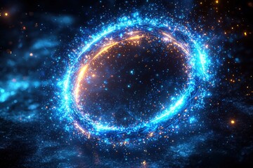 Obraz premium Vibrant cosmic swirl of blue and orange particles in a starry space background