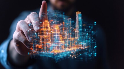 Interactive digital city model displayed in 4k with vibrant colors and advanced technology