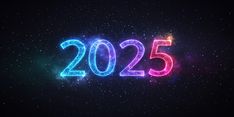 2025 colorful Cosmo galaxy style font on dark background