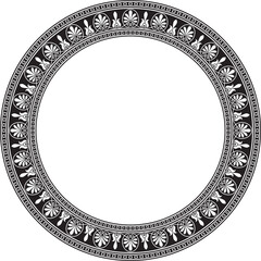 Vector monochrome black round classic greek ornament. European ornament. Border, frame, circle, ring Ancient Greece, Roman Empire