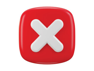 Cross Mark icon 3d render concept of check wrong, failed, false tick, reject, disagree on application vector illustration