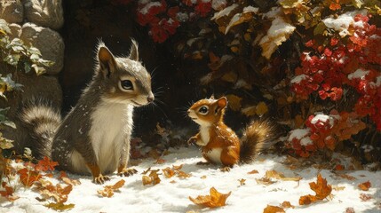 Winter's First Snow: A Squirrel's Encounter