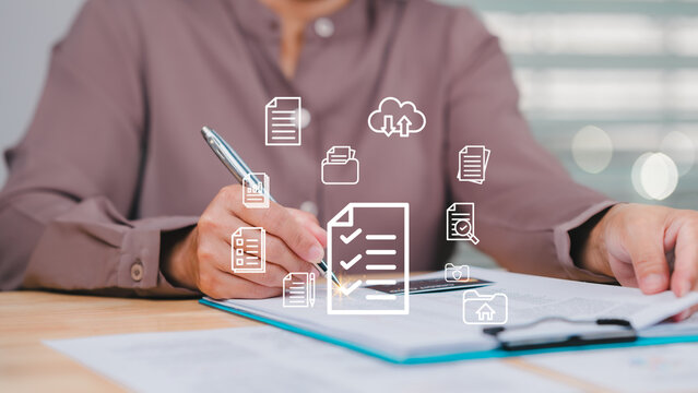 Efficient Document Management for Professionals, Person actively engages in document management, enhancing productivity through organization and effective planning in professional environment