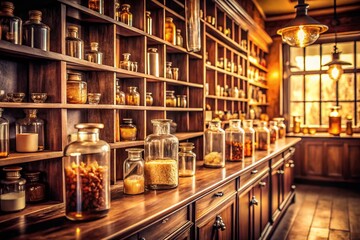 Vintage Pharmacy Interior: Old-Fashioned Apothecary Shop with Jars and Bottles