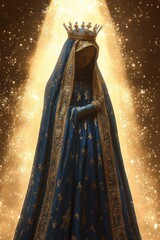 Statue of Our Lady of Aparecida Glowing with Golden Light in Bokeh Background