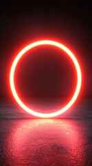 Glowing red neon circle on reflective dark surface