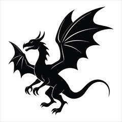 black dragon tattoo vector illustration silhouette on a white background.