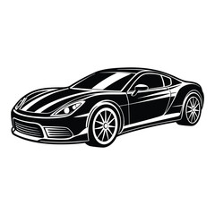 Black sports car silhouette on white background.