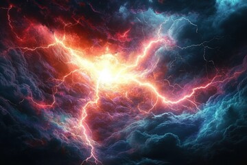 Fototapeta premium Lightning Bolts in Stormy Night Sky Surrealism Art