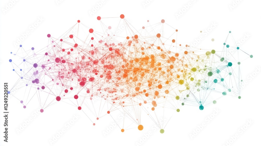 Poster abstract colorful network connection nodes and lines.