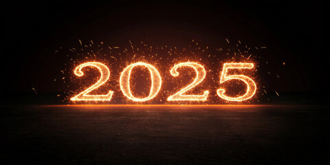 2025 fire font on dark background