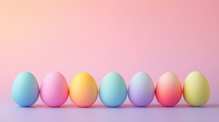 Pastel Easter Eggs Row on Pink. Colorful row of pastel-colored Easter eggs against a pink background, perfect for Easter themes and spring designs with copy space