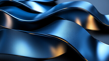 Obraz premium Sleek blue metallic waves create dynamic and modern visual effect, showcasing smooth curves and reflective surfaces that evoke sense of fluidity and elegance