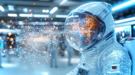 Exploration of the cosmos by an astronaut in a futuristic space station environment