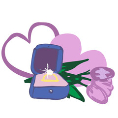 Hand draw card with a ring and flowers. Vector, hand draw, isolated