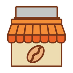 Coffee shop storefront with awning and beans