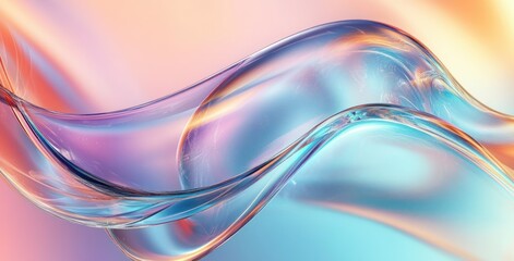 Abstract Wavy Glass Shapes Background with Soft Pastel Colors and Ethereal Lighting