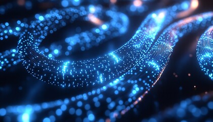 Obraz premium Glowing network cables weaving a digital web illustrating interconnectedness in modern business technology.