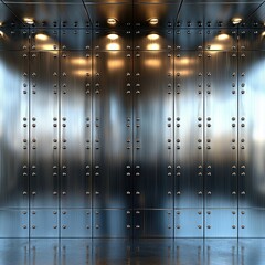 Sleek metallic elevator interior with illuminated panels and rivets