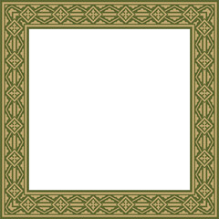 Vector gold with green square classic renaissance ornament. Rectangle, european border, revival style frame