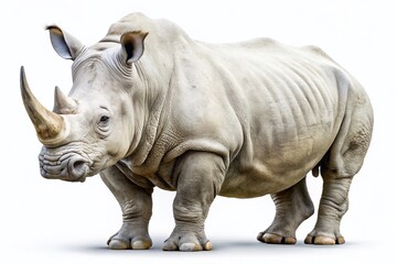 Fototapeta premium White Rhinoceros, Ceratotherium simum, Isolated, Wildlife, Animal, White Background, Studio Shot, Conservation
