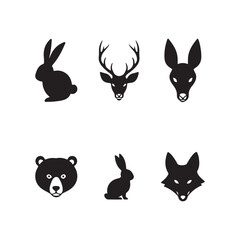 Funny animal set icon vector with cute rabbits and other cartoon pets illustrations
