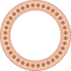 Vector round colored ancient Russian ornament. Slavic border, frame. Circle, ring. Painting of the royal chambers