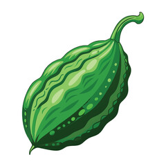 Green Bitter Melon Illustration: Vector Graphic of Momordica Charantia, Asian Vegetable, Cartoon Style, Healthy Food Icon
