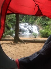 Open tent to waterfall hike 