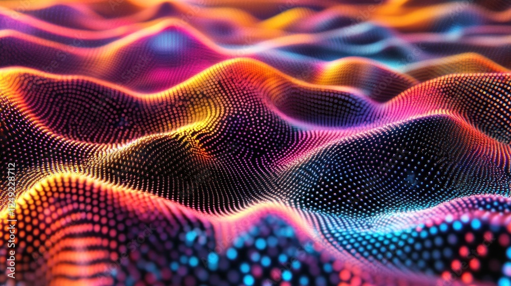 Aufkleber abstract colorful wave of particles, vibrant digital landscape, flowing data visualization.