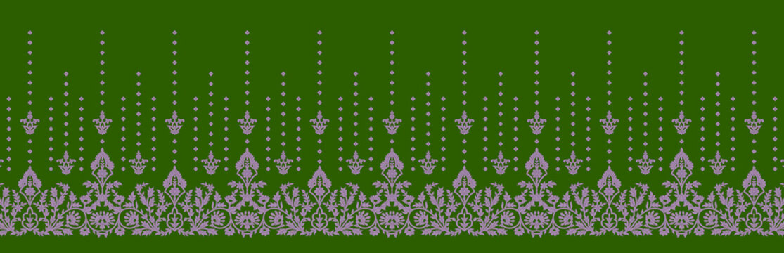 Bright Thai Traditional Art Design with Pastel Pink, Blue, and Yellow Floral Motifs, Intricate Patterns, and Ornamental Borders-Perfect for Textile Prints, ornamental border and Cultural Art Projects