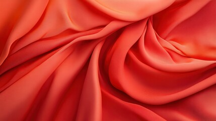 Obraz premium A flowing close-up of vibrant red-orange fabric with soft folds and a silky texture.