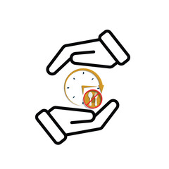 Ramadan icon. no eating clock vector in hand. not eating or drinking. event, fasting time, time, fasting. Mixed design style
