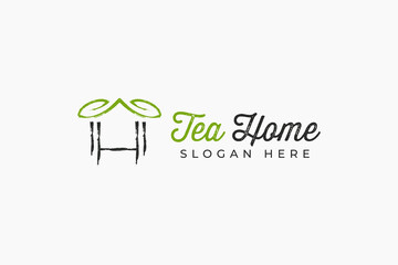 logo tea home design vector inspiration. creative tea home icon logo business vector design template with bruh art, lien art, and unique styles. outline tea house logo business design vector ideas