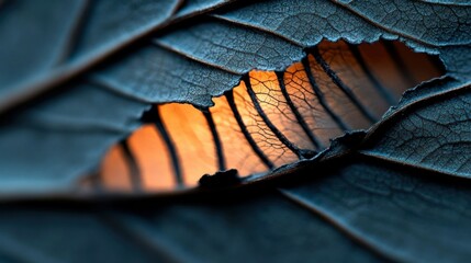 Intricate Detail of a Leaf with Light through its Tear in the Autumn
