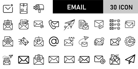 Minimalist Email Icon Pack | 30 Outline Vector Icons, Editable stroke. 
