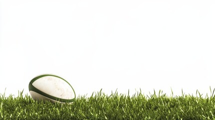 rugby ball on grass 3D render white background