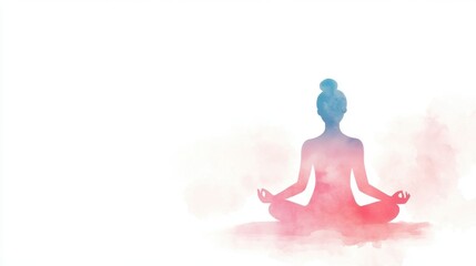 A serene silhouette of a person meditating, surrounded by soft watercolor hues of blue and pink, symbolizing tranquility and mindfulness.