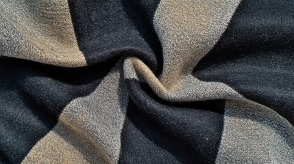 Fototapeta premium A close-up view of intricately woven fabric featuring alternating black and beige stripes, creating a textured appearance.