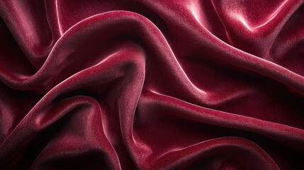 Luxurious deep red silk fabric draped elegantly, showcasing rich texture and sheen