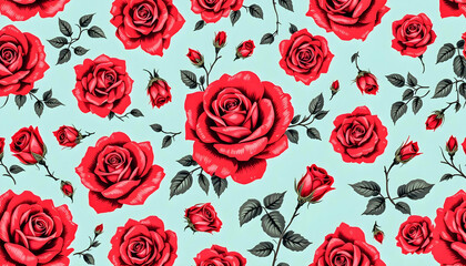 Charming Hand Drawn Red Roses Seamless Pattern Featuring Elegant Flowers for Romantic Occasions Weddings and Floral Artworks
