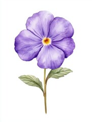 Fototapeta premium A delicate purple flower with five petals and green leaves, showcasing vibrant colors and natural beauty.
