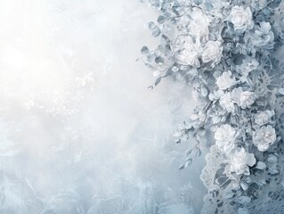 Fototapeta premium Elegant floral arrangement with roses and lace on a textured background