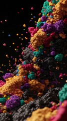 Fototapeta premium Colorful aggregates against a stark backdrop, with scattered vibrant spheres