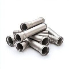 Fototapeta premium Pile of Metallic Tubes in Various Sizes on a Clean Surface for Industrial and Commercial Applications