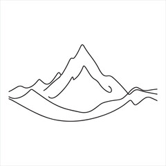 Single one line One continuous line drawing of mountain range landscape silhouette on white background

