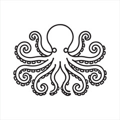 Single one line octopus silhouette on white background
