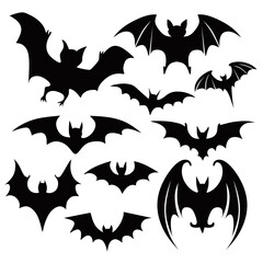bats silhouette vector set. Halloween black bats flying. Simple bat icon vector cartoon illustration. wildlife design element