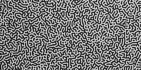 Abstract Turing organic wallpaper with background. Turing reaction diffusion monochrome seamless pattern with chaotic motion. Organic seamless patterns with rounded lines Diffusion reaction background
