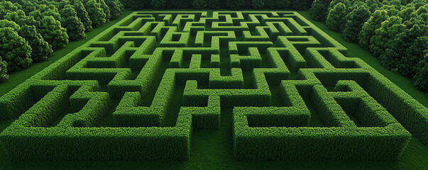 lush green maze with intricate paths leading to success and discovery